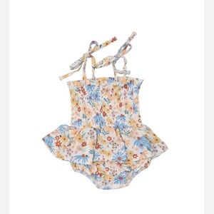 Angel Dear Smocked Coneflower Bubble Bodysuit Skirt Strappy Onesie Bamboo